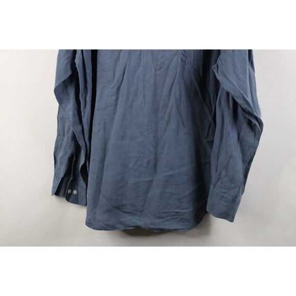 Vtg 80s 90s Banana Republic Mens L Baggy Irish Linen Collared Button Shirt Blue - Picture 12 of 12